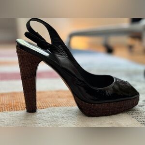 Stuart Weitzman black patent leather shoes with rattan heel - 7.5